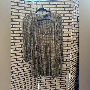 Urban Outfitters Plaid Dark Academia Babydoll Long-Sleeve Minidress